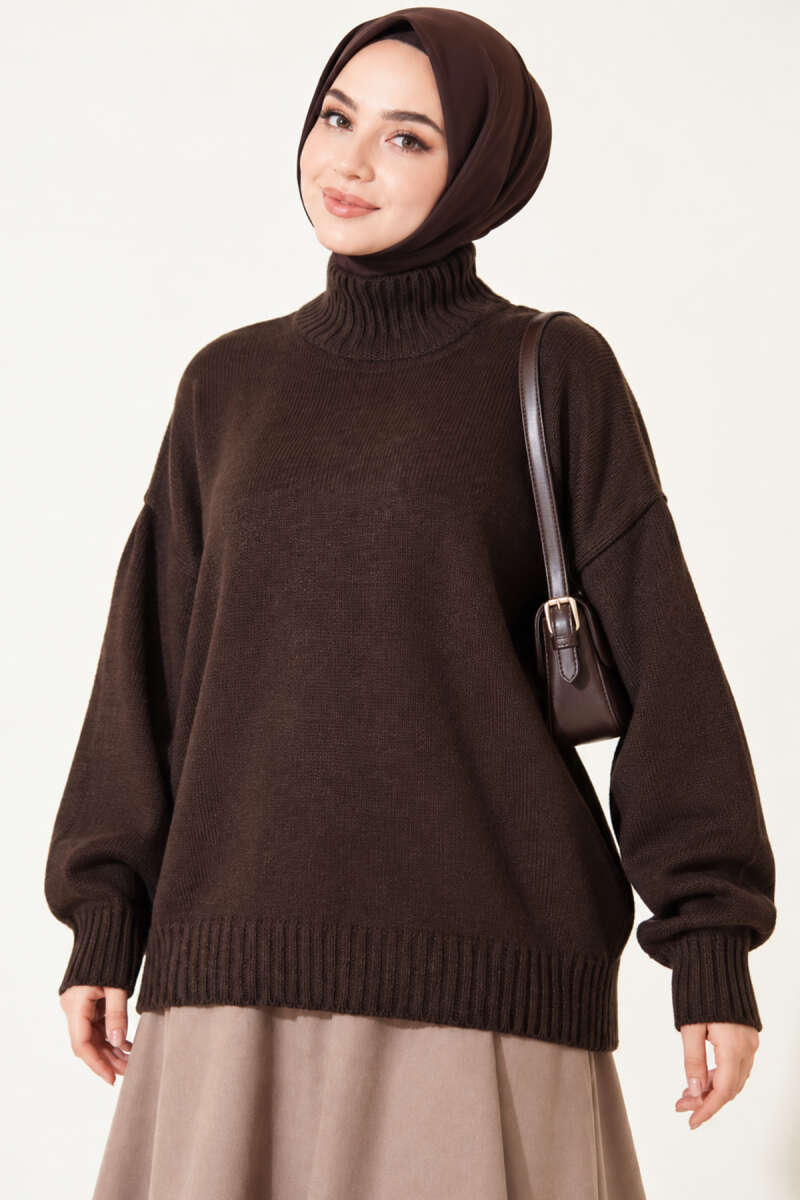 Ribbed Basic Knit Sweater Dark Brown - immagine 3