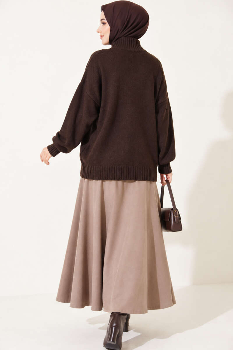 Ribbed Basic Knit Sweater Dark Brown - immagine 4