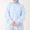 Ribbed Crew Neck Knit Tunic Baby Blue