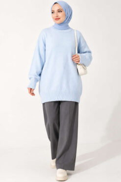 Alternative view of Ribbed Crew Neck Knit Tunic Baby Blue