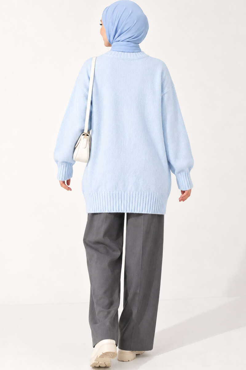 Ribbed Crew Neck Knit Tunic Baby Blue – Bild 4