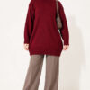 Ribbed Crew Neck Knit Tunic Burgundy – Bild 2