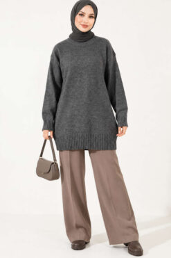 Alternative view of Ribbed Crew Neck Knit Tunic Smoke