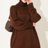 Ribbed Crew Neck Knit Tunic Brown
