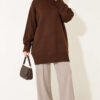 Ribbed Crew Neck Knit Tunic Brown - Afbeelding 2