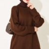 Ribbed Crew Neck Knit Tunic Brown - Afbeelding 3