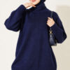 Ribbed Crew Neck Knit Tunic Navy Blue
