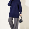 Ribbed Crew Neck Knit Tunic Navy Blue – Image 2