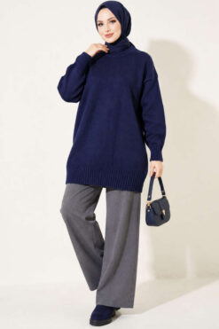 Alternative view of Ribbed Crew Neck Knit Tunic Navy Blue