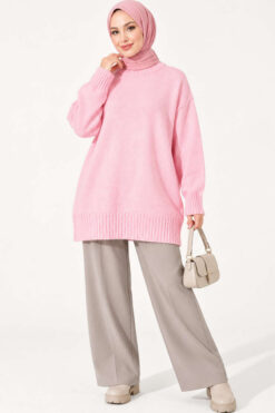 Alternative view of Ribbed Crew Neck Knit Tunic Pink