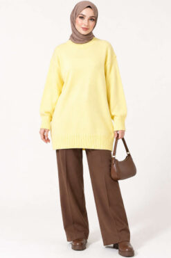 Alternative view of Ribbed Crew Neck Knit Tunic Yellow