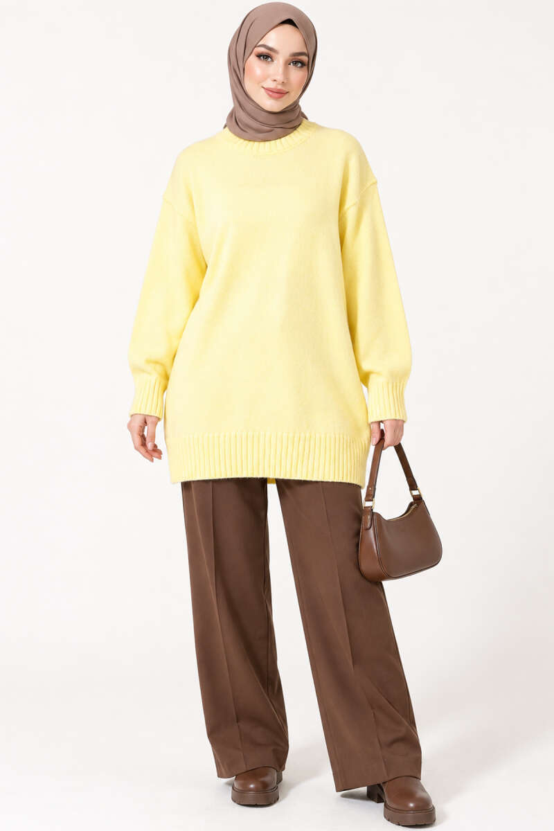 Ribbed Crew Neck Knit Tunic Yellow - Imagen 2