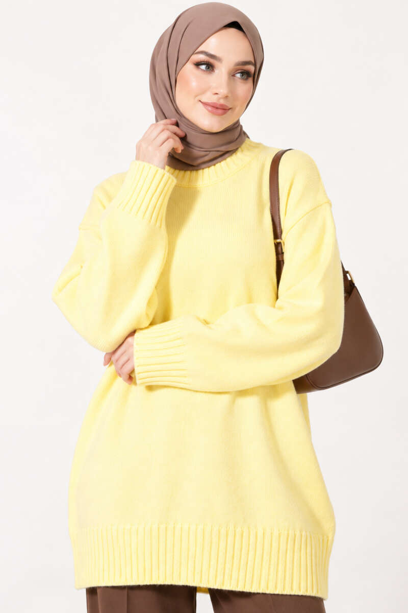 Ribbed Crew Neck Knit Tunic Yellow - Imagen 3