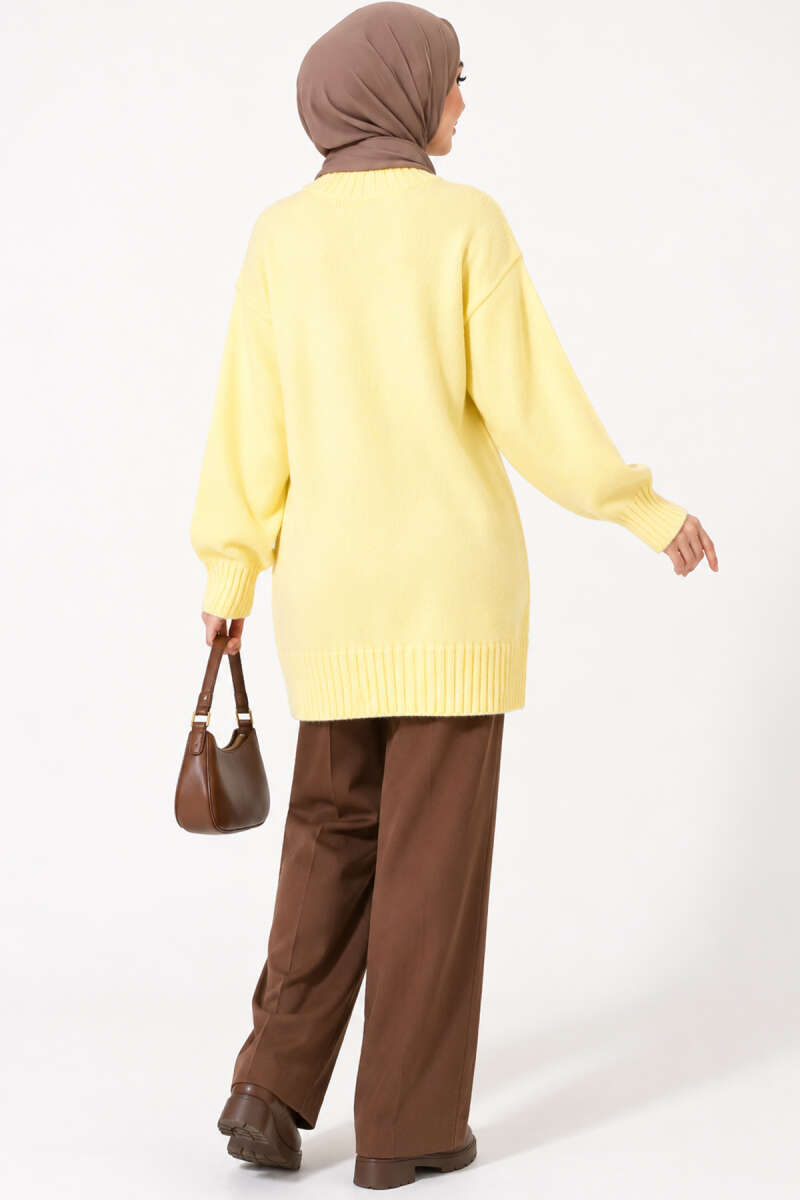 Ribbed Crew Neck Knit Tunic Yellow - Imagen 4