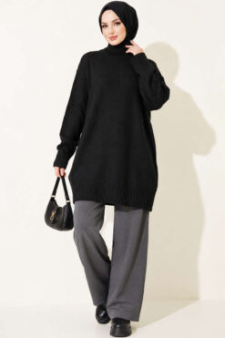 Alternative view of Ribbed Crew Neck Knit Tunic Black