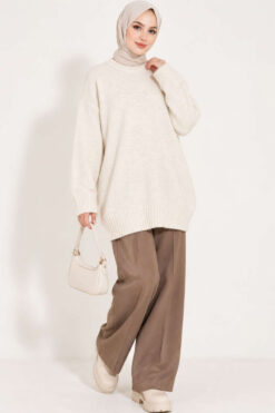 Alternative view of Ribbed Crew Neck Knit Tunic Stone