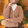 Ribbed Knit Cardigan with Button Details Beige