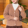 ⁦Ribbed Knit Cardigan with Button Details Beige⁩ - الصورة ⁦3⁩