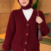 Ribbed Knit Cardigan with Button Details Burgundy
