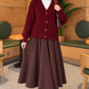 ⁦Ribbed Knit Cardigan with Button Details Burgundy⁩ - الصورة ⁦2⁩