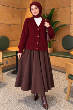 Alternative view of Ribbed Knit Cardigan with Button Details Burgundy
