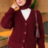⁦Ribbed Knit Cardigan with Button Details Burgundy⁩ - الصورة ⁦3⁩