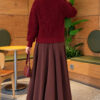 ⁦Ribbed Knit Cardigan with Button Details Burgundy⁩ - الصورة ⁦4⁩