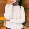 Ribbed Knit Cardigan with Button Details Ecru
