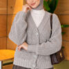 Ribbed Knit Cardigan with Button Details Grey