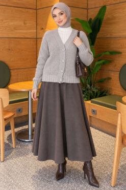 Alternative view of Ribbed Knit Cardigan with Button Details Grey