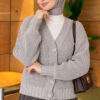 ⁦Ribbed Knit Cardigan with Button Details Grey⁩ - الصورة ⁦3⁩