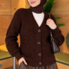 Ribbed Knit Cardigan with Button Details Brown