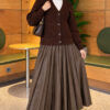Ribbed Knit Cardigan with Button Details Brown – Image 2