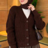 Ribbed Knit Cardigan with Button Details Brown – Image 3