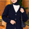 Ribbed Knit Cardigan with Button Details Navy Blue