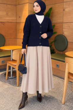 Alternative view of Ribbed Knit Cardigan with Button Details Navy Blue