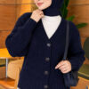 ⁦Ribbed Knit Cardigan with Button Details Navy Blue⁩ - الصورة ⁦3⁩