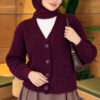 Ribbed Knit Cardigan with Button Details Plum
