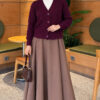 Ribbed Knit Cardigan with Button Details Plum - Afbeelding 2