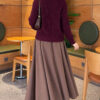 Ribbed Knit Cardigan with Button Details Plum - Afbeelding 4