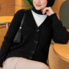 ⁦Ribbed Knit Cardigan with Button Details Black⁩ - الصورة ⁦3⁩