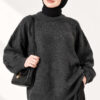 Ribbed Low-Shoulder Knit Tunic Anthracite