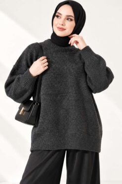 Alternative view of Ribbed Low-Shoulder Knit Tunic Anthracite