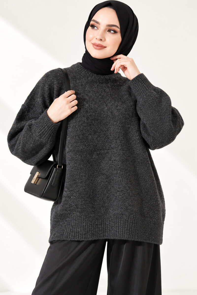 Ribbed Low-Shoulder Knit Tunic Anthracite - immagine 2