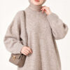 Ribbed Low-Shoulder Knit Tunic Beige