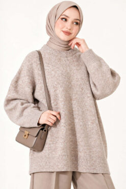 Alternative view of Ribbed Low-Shoulder Knit Tunic Beige