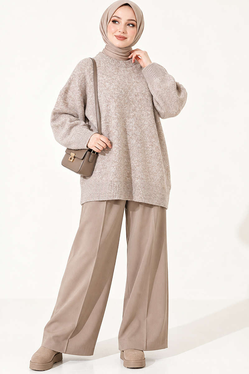 Ribbed Low-Shoulder Knit Tunic Beige - immagine 3