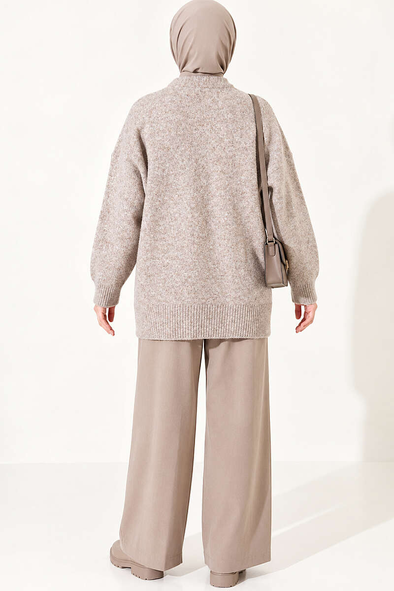Ribbed Low-Shoulder Knit Tunic Beige - immagine 4
