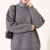 Ribbed Low-Shoulder Knit Tunic Smoke