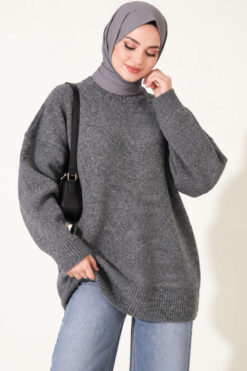 Alternative view of Ribbed Low-Shoulder Knit Tunic Smoke